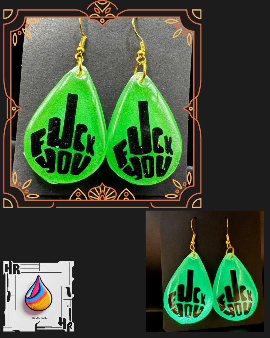 Fu*k-it Resin earrings Glow in the dark